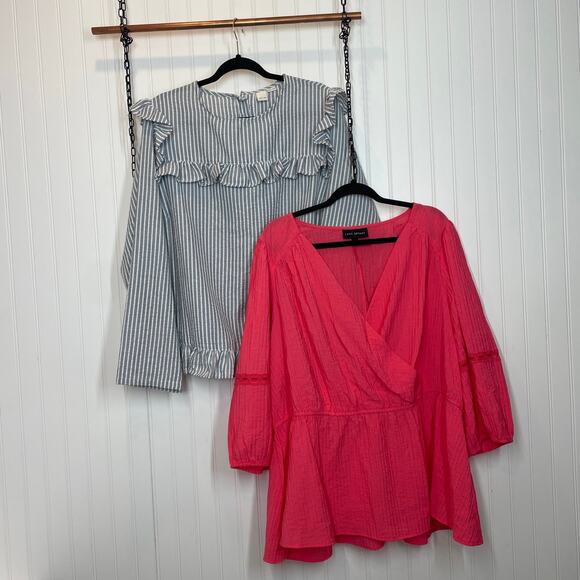 Lane Bryant & ASOS Lost In Pink Ruffle & Surplice Pullover Blouse Bundle Size 4X - Picture 1 of 9